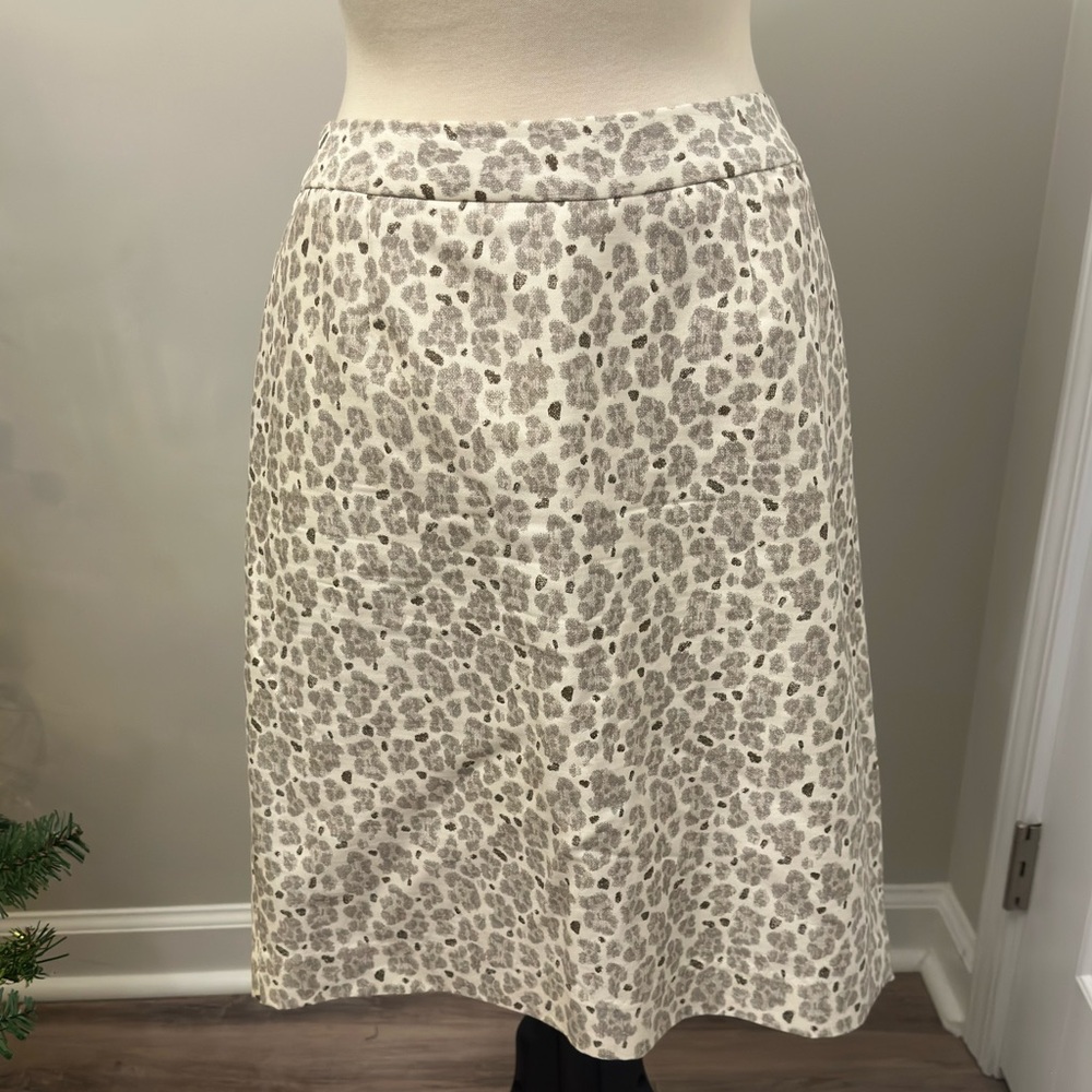 LOFT Cream and Gray Leopard A-Line Skirt